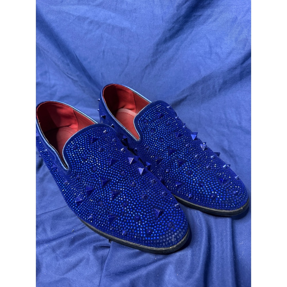 J75 by JUMP Fabio Mens Royal Blue Spiked Rhinestone Velvet Loafers 10.5 77741M